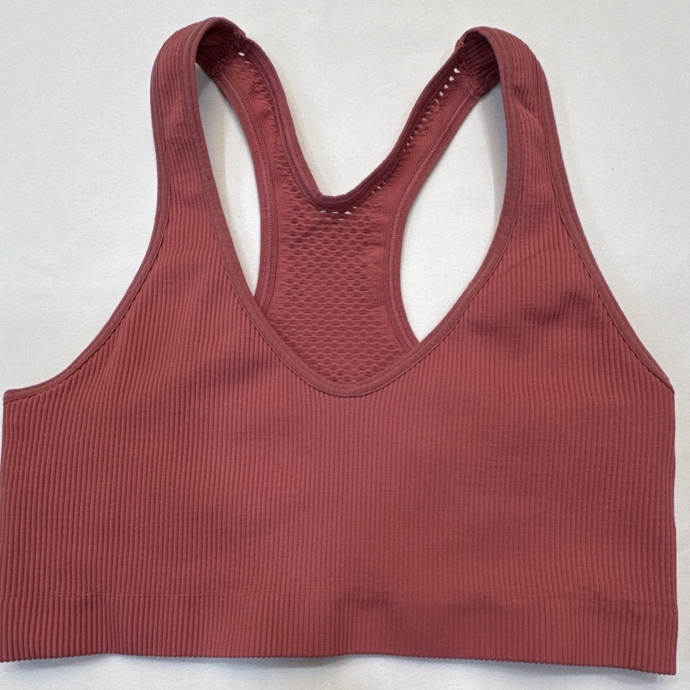 Zella Womens Sz M Pink Ribbed Racerback Wireless Sports Bra Stretch *No Padding